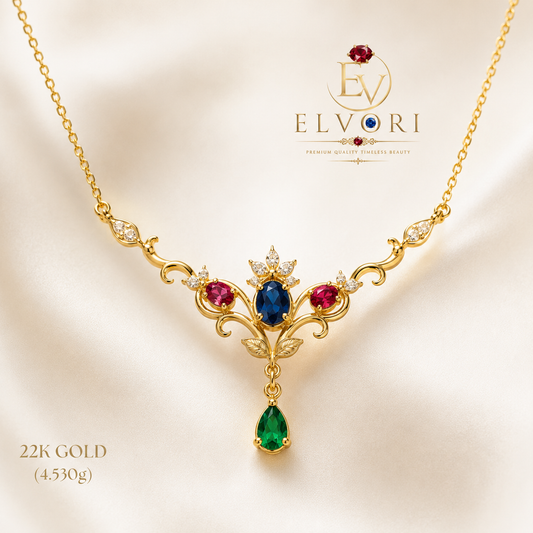 22K Gold Gemstone Necklace – 4.530g
