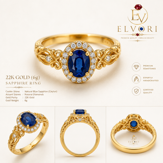 22K Gold Natural Ceylon Sapphire Ring – Gold 4g | Sapphire 1+ct