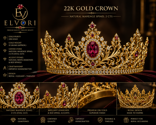 22K Gold Royal Crown – 12g | Natural Mahenge Spinel 2 Cts